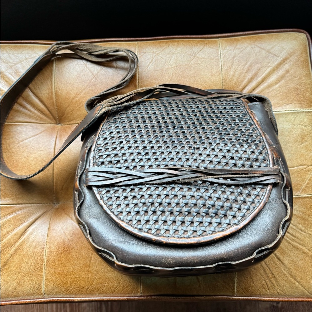 Patricia Nash leather woven shoulder saddle bag